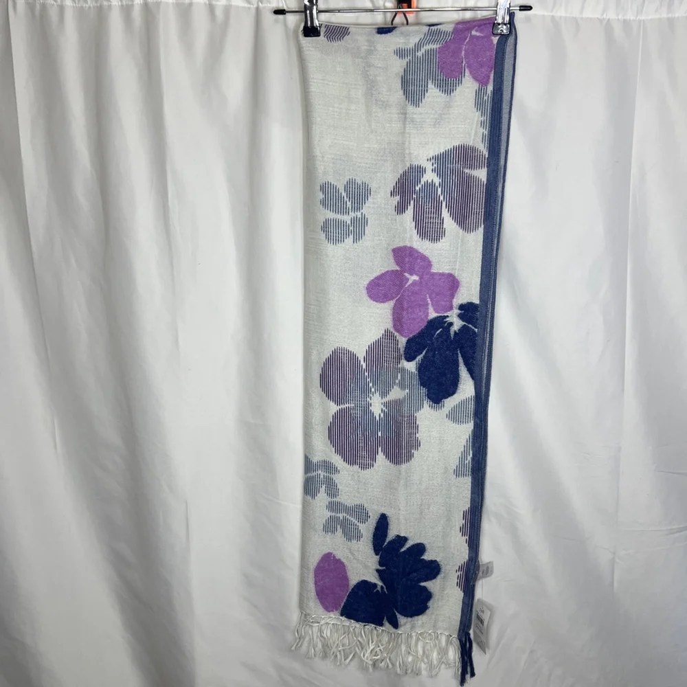 J.jill Striped Flower Scarf In Sapphire Multi Wrap Shawl Cottage Romantic Boho